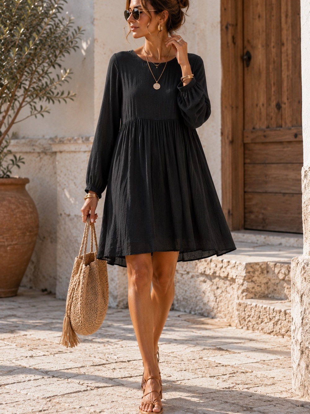 Lost in Layers Tencel Lyocell Black Dress Small Lagenlook Boho Tunic Minimalist